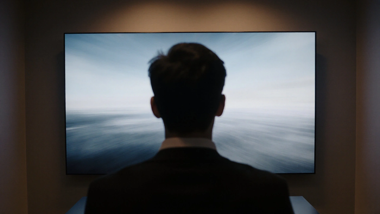 Hybridní videokonferenční nastavení s LED panelom zobrazujícím jemný gradient a osvětlenou tváří.