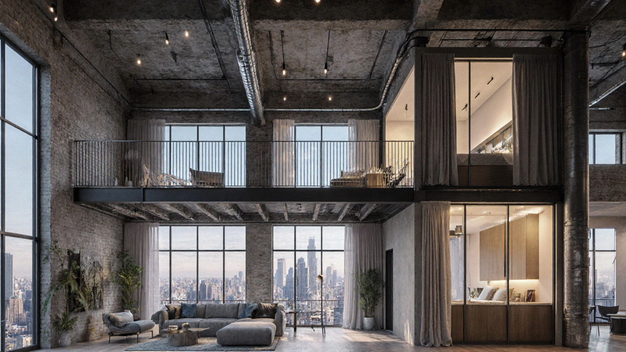 Hybridní byt spojující loftovou estetiku s mezonetovou funkcí a moderní izolací.