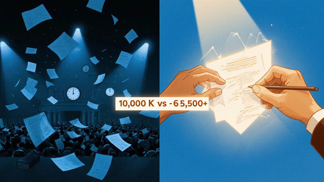 Kontrast mezi soudem a dohodou: chaos vs. spolupráce při řešení hranic pozemku.