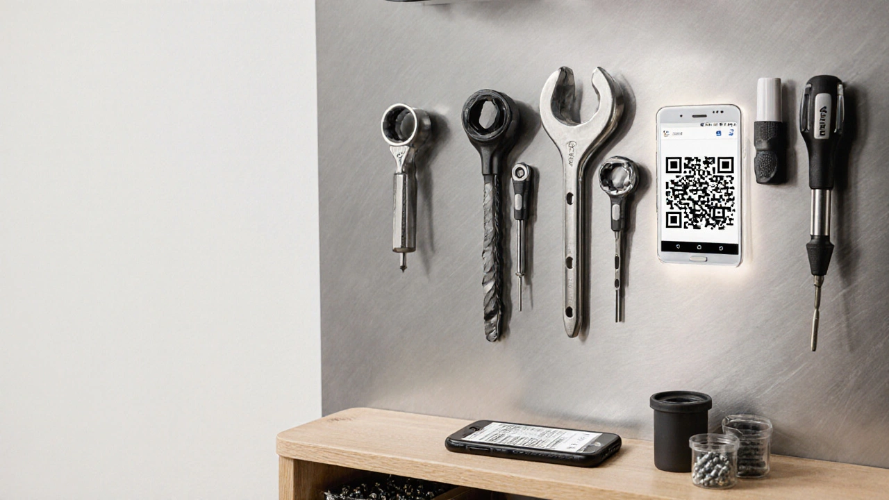 Magnetický panel s nástroji přilepenými k ocelové stěně, bez háků