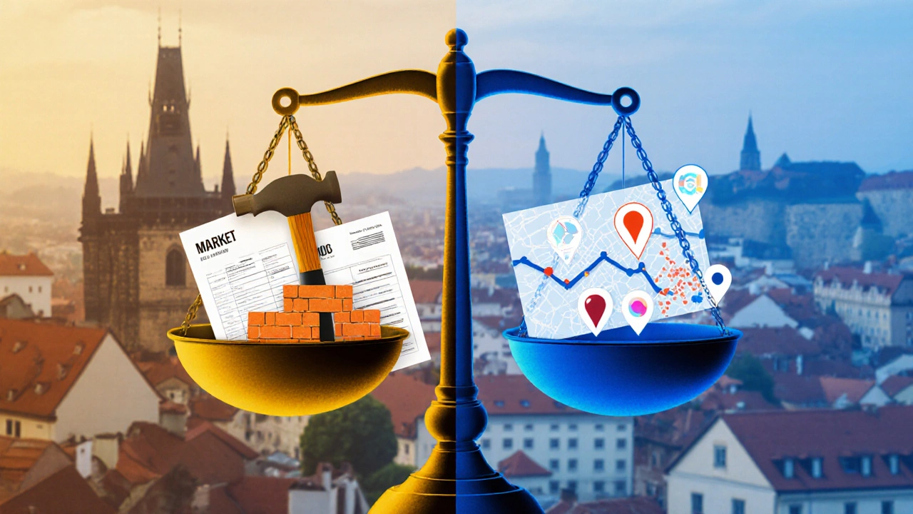 Váha s náklady na rekonstrukci na jedné straně a tržními daty na druhé.