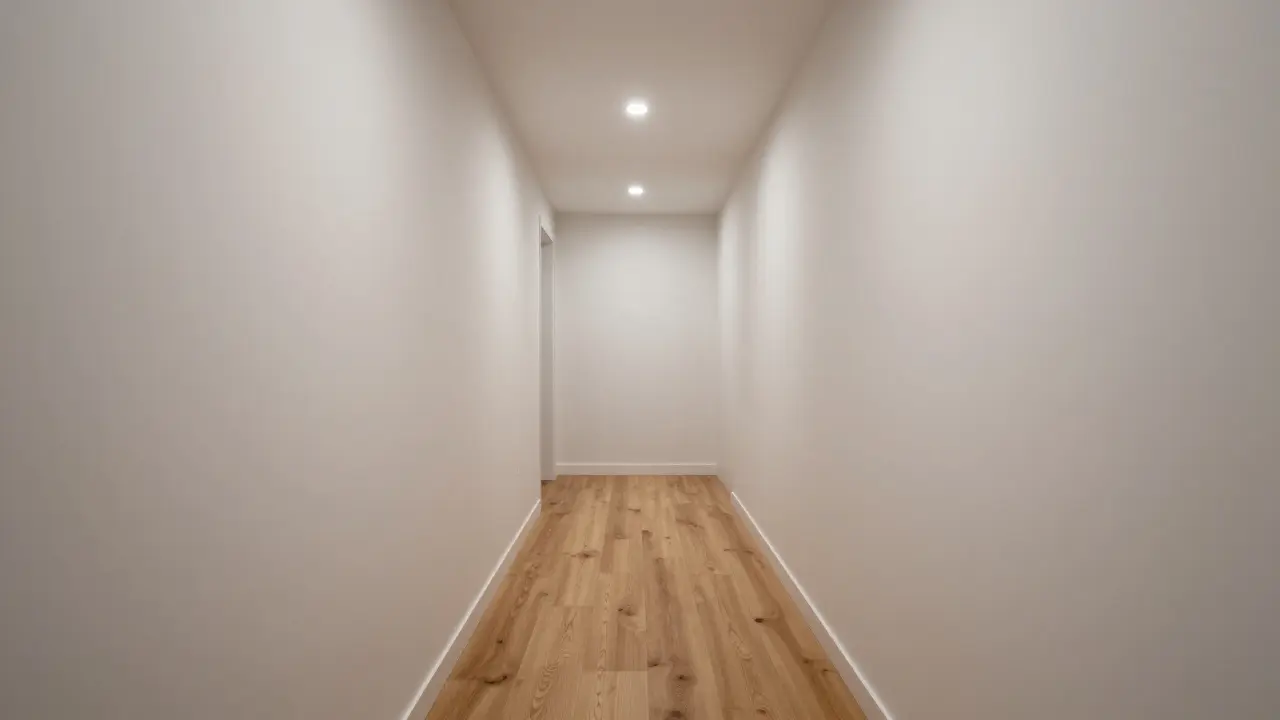 Chodba s saténovým nátěrem, ideální pro vysokou náročnost a jemný lesk.