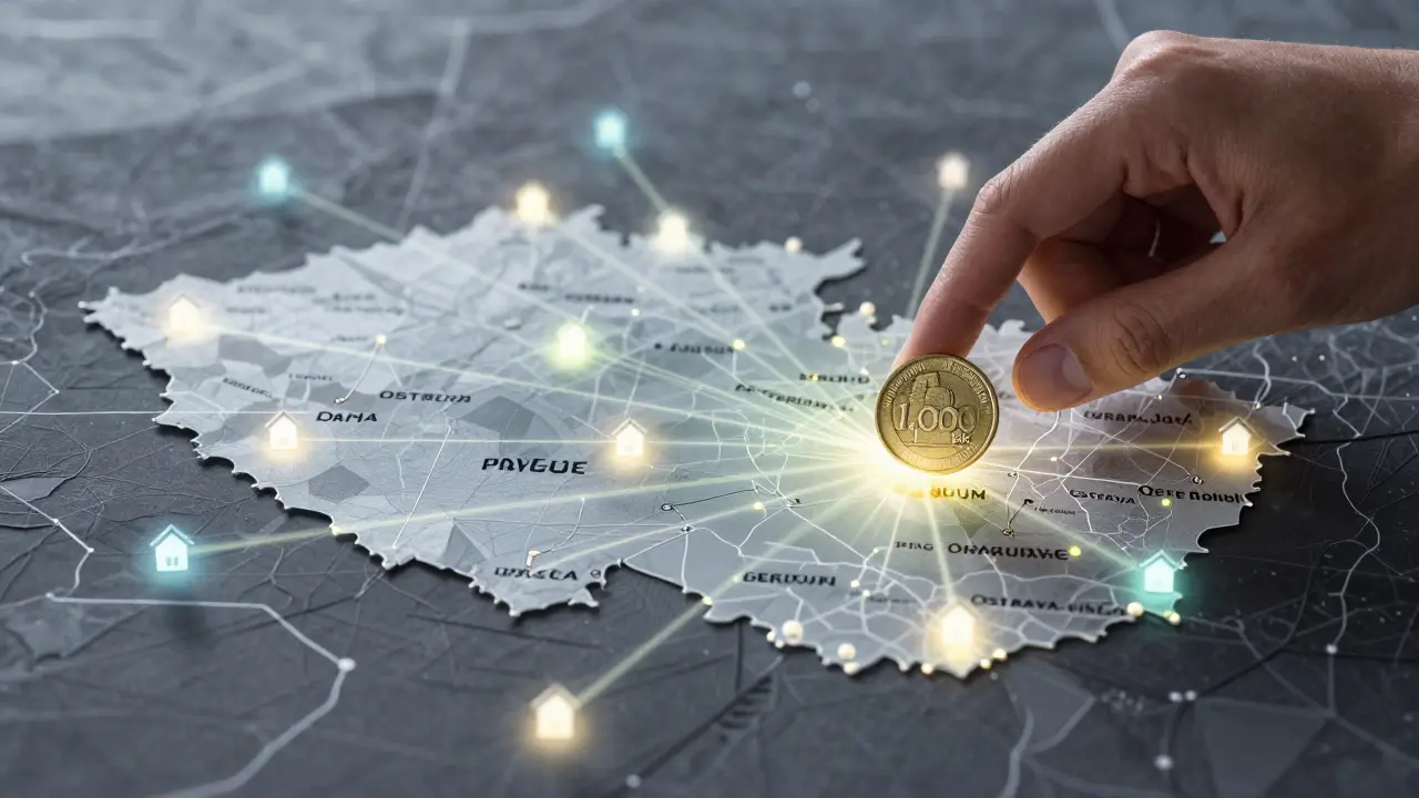 Map of Czechia showing top investment hotspots with digital investment nodes.