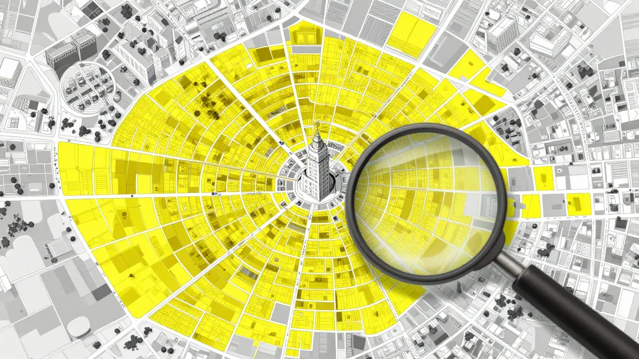 Teplová mapa Prahy zobrazující vliv dopravy a zeleně na ceny nemovitostí.