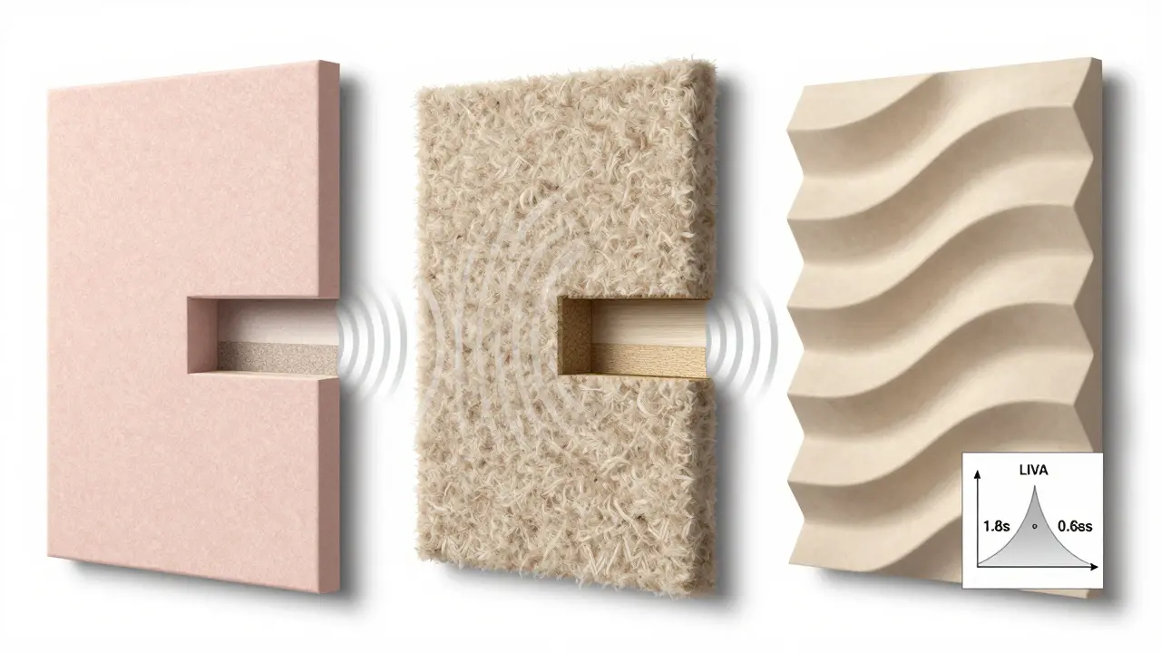 Side-by-side comparison of three types of acoustic panels with internal sound-absorbing structures visible.