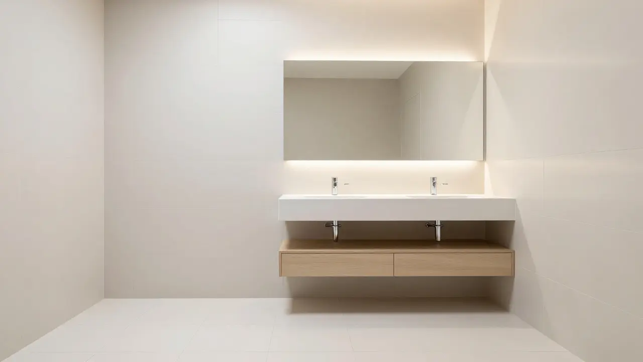 Světlé dlaždice a zrcadla zvětšují prostor