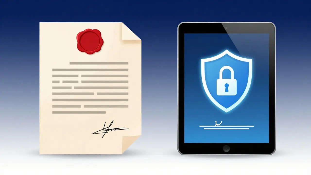 Koncept přechodu od papírové plné moci k elektronickému podpisu.