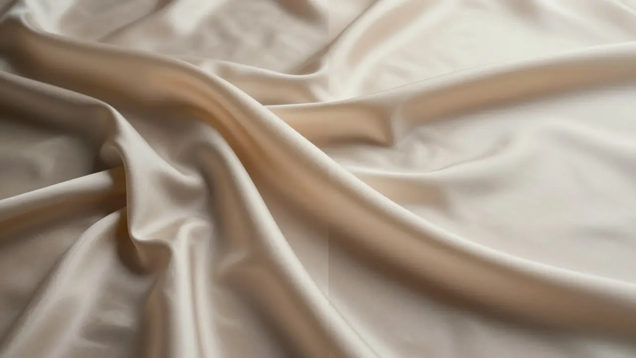 Konceptuální obraz ukazující přechod od zmačkané látky k hladké směsové tkanině.