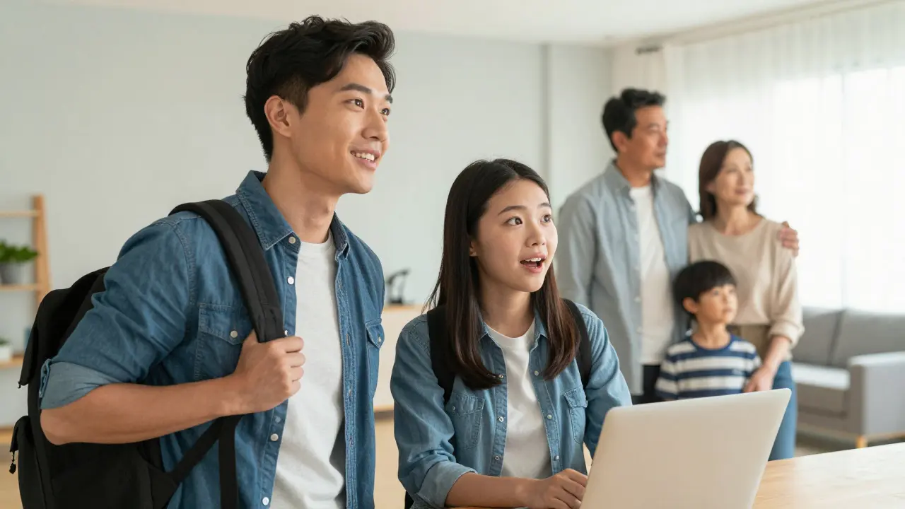 Různé typy nájemníků, od studentů po rodiny, vybírající si byt.