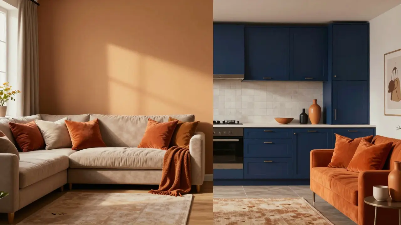 Srovnání harmonické analogové palety a kontrastní komplementární kombinace barev.