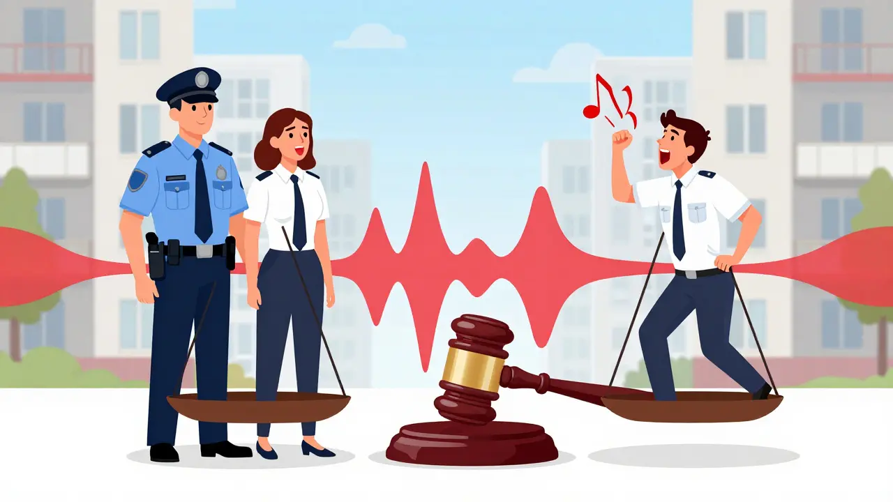 Legal scales weighing law enforcement against noise pollution
