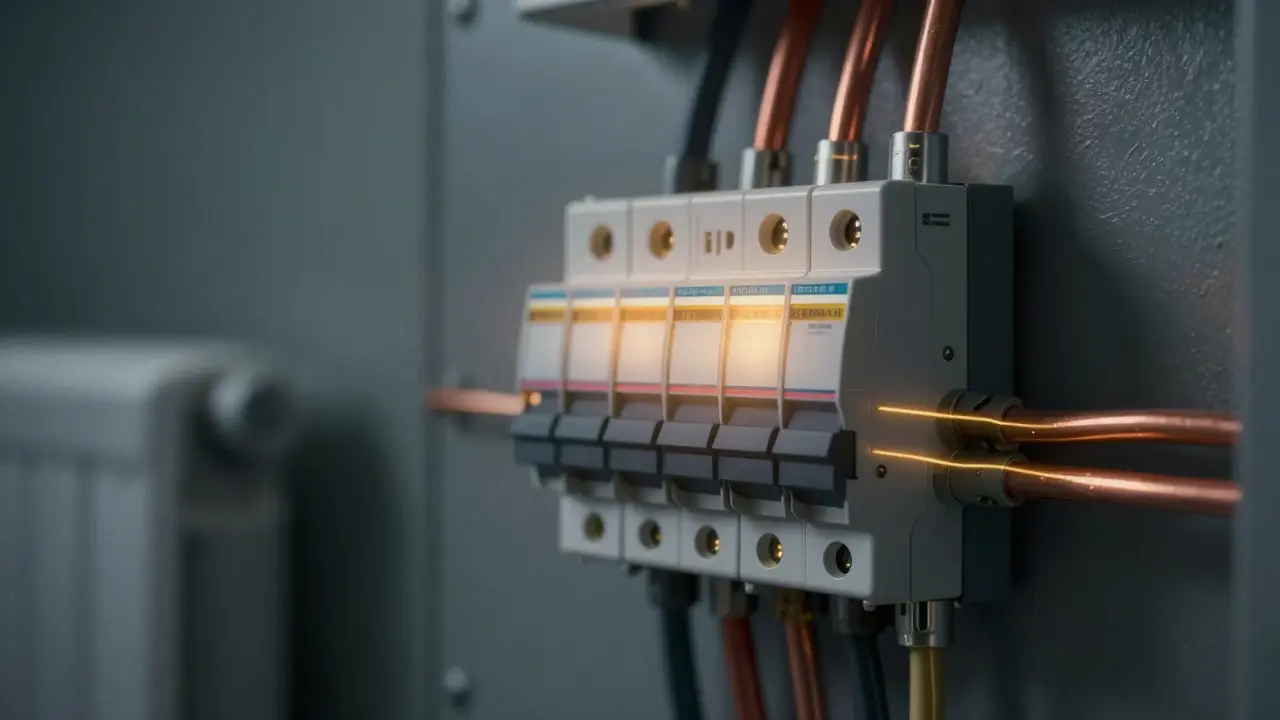 Proudový chránič RCD v rozvaděči jako symbol elektrické bezpečnosti