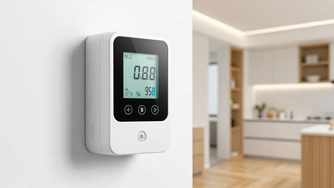 Záběr na chytrý elektroměr ukazující spotřebu v moderním bydlení