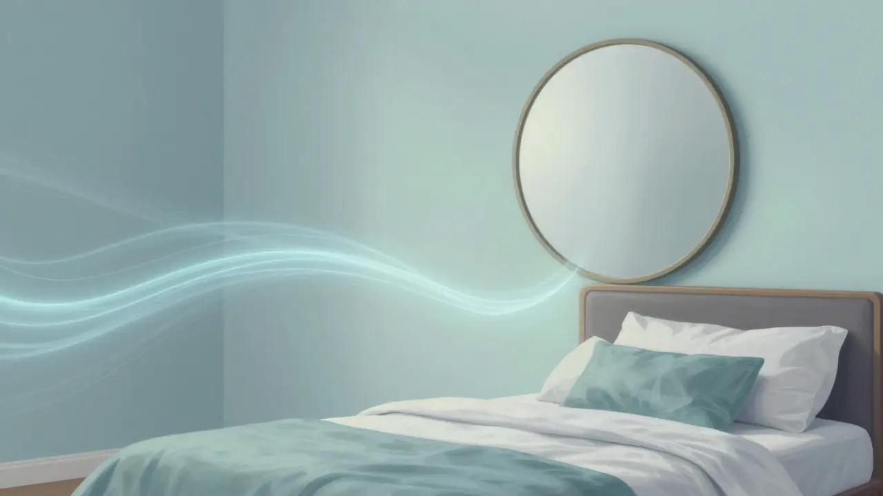 Kulaté zrcadlo na boční stěně podle principů feng shui