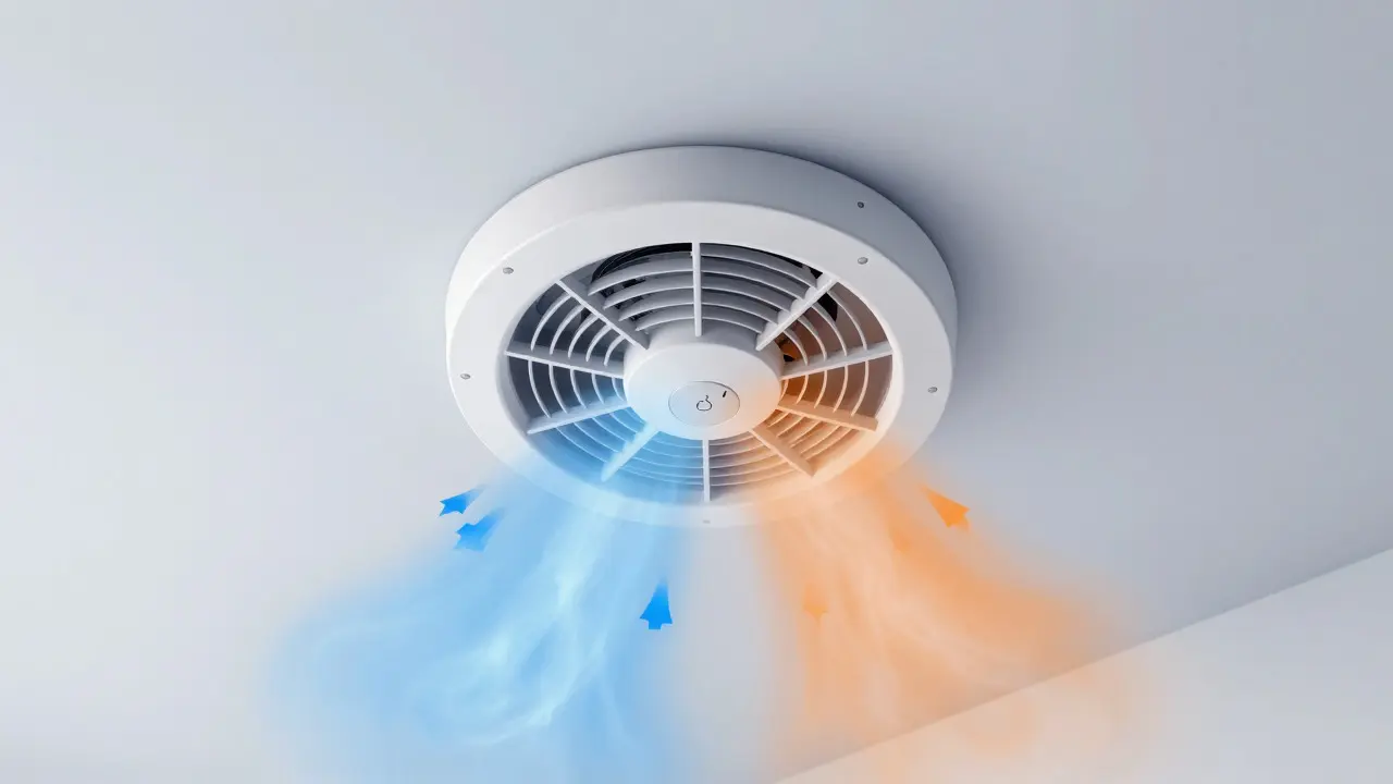 Schéma ventilace a rekuperace tepla v koupelně