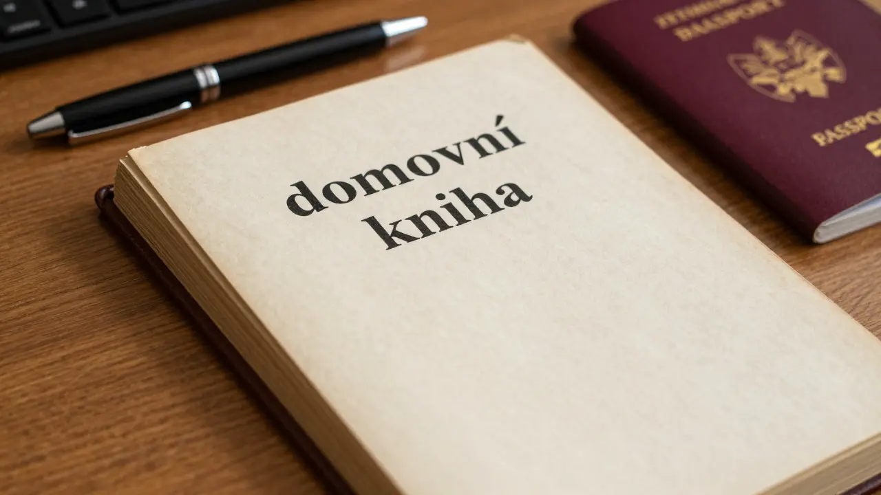 Domovní kniha a pas na stole pro evidenci nájemce