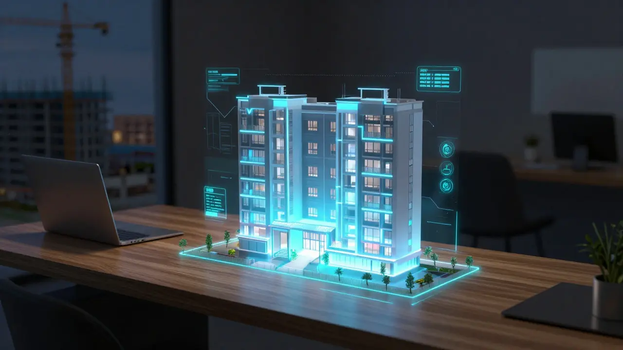 Holographic projection of an apartment layout representing AR technology