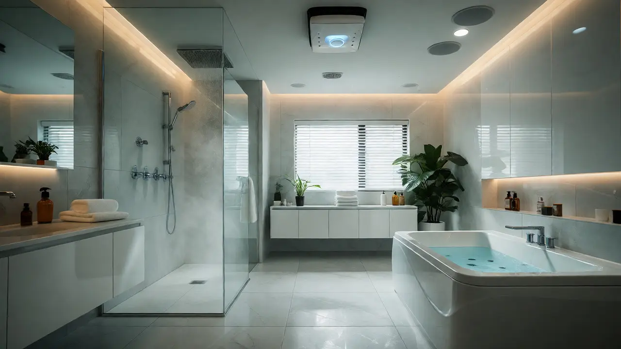 Moderní relaxační koupelna s parní sprchou a chytrými technologiemi