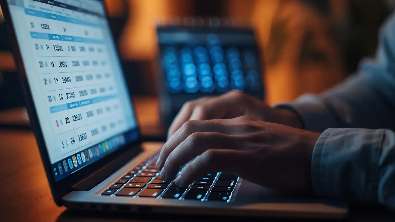 Ruce pracující na notebooku kvůli lhůtě pro podání